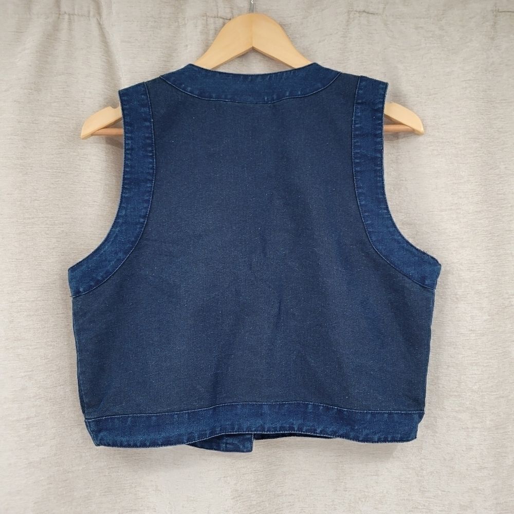 Monique Fashions Denim Jean Boho Vintage Studded Beaded Fringe Vest Western - Picture 9 of 10